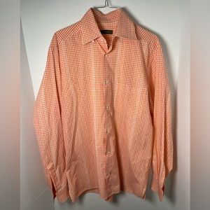 Ermenegildo Zegna Salmon/White small Check Button Down Shirt Mens Size Small